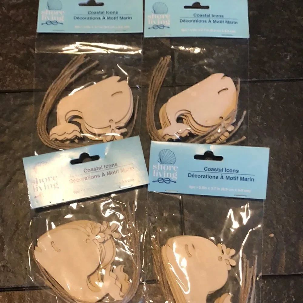 Shore Living wood cut out whale shape crafting icons pack of 6 pieces x 4 packs